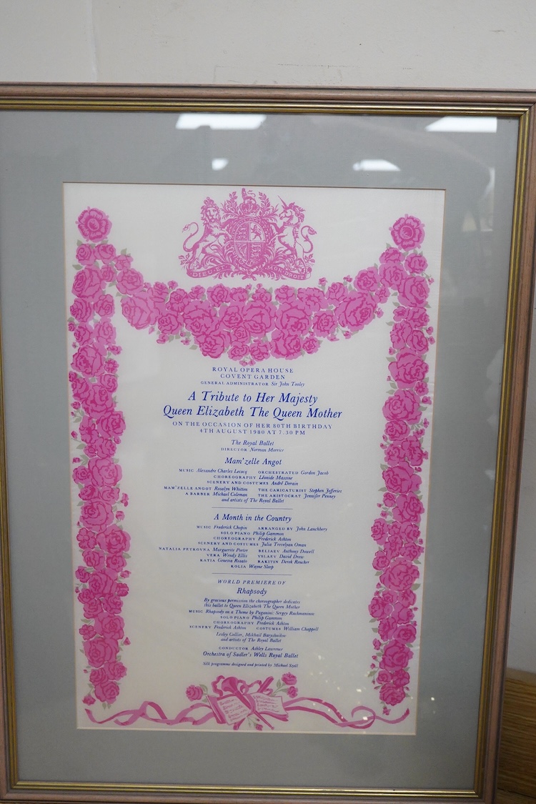 A framed Royal Opera House programme, ref Queen Elizabeth, Queen Mother